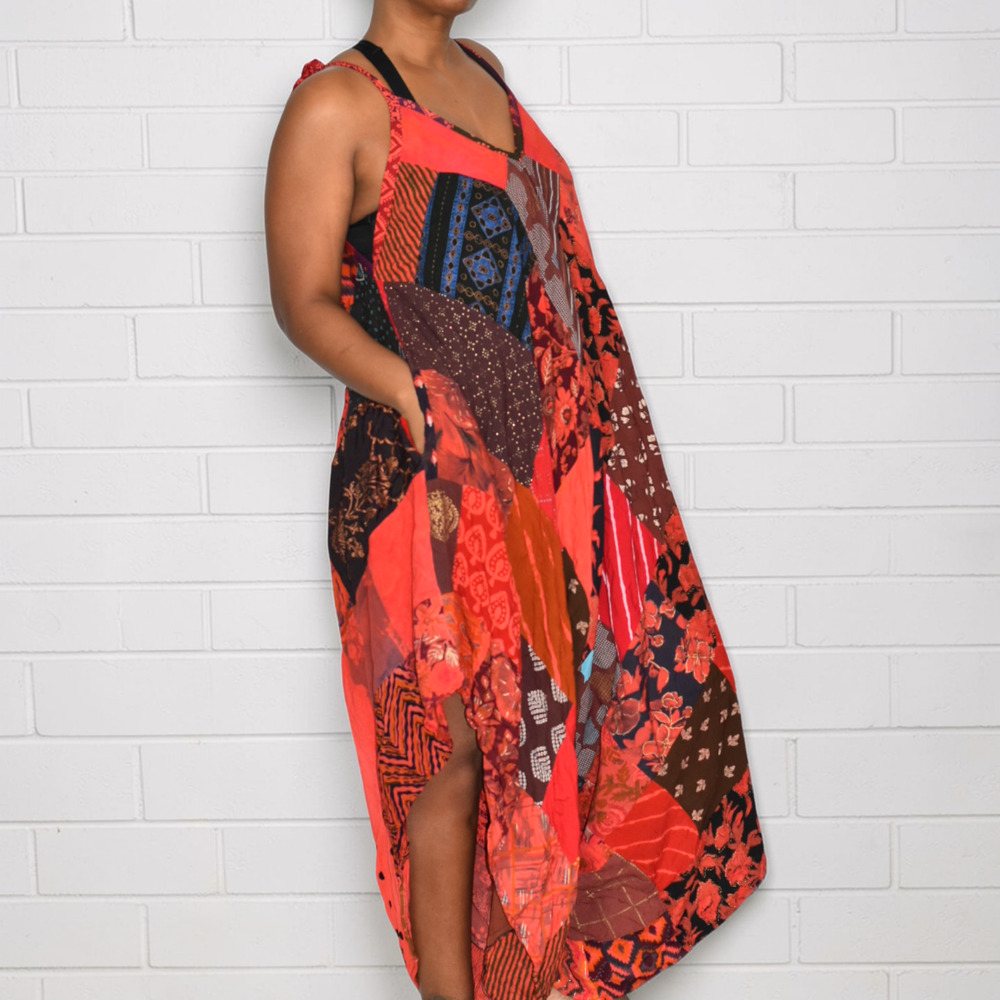 Boho Patchwork Harem Romper Red Tie Strap Jumper … - image 6